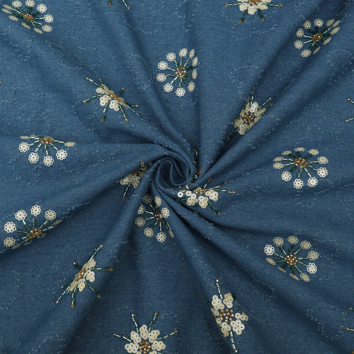 Floral Sequins Denim Embroidery