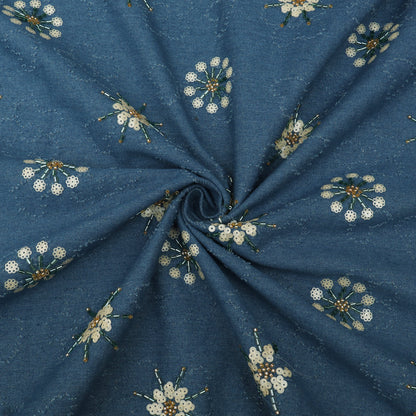 Floral Sequins Denim Embroidery