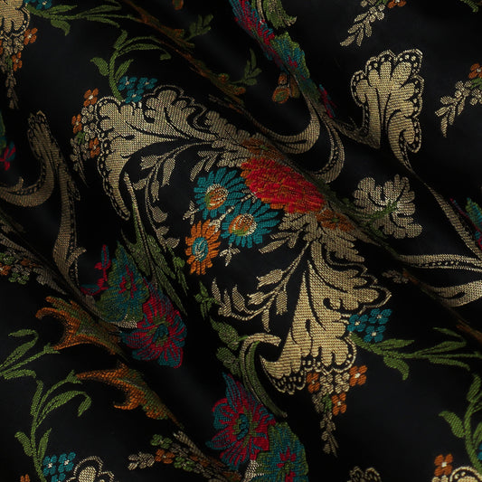 Black Color Multi Kimkhab Fabric