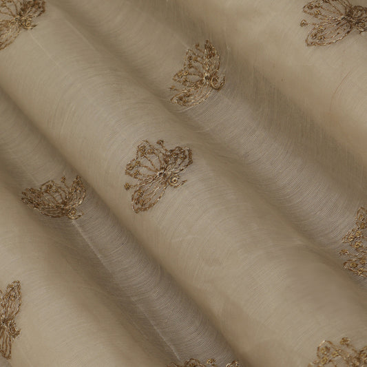 Off-White Color Chanderi Embroidery Fabric