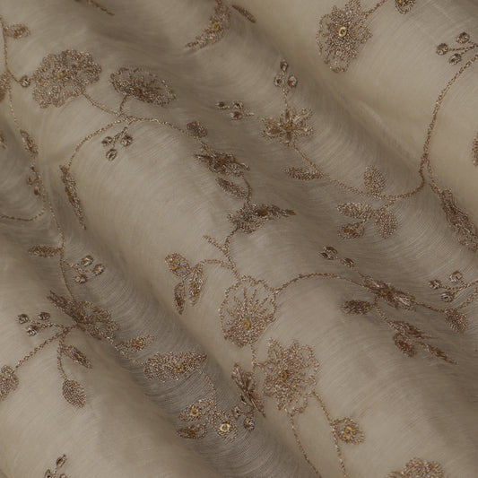 Off-White Color Chanderi Embroidery Fabric