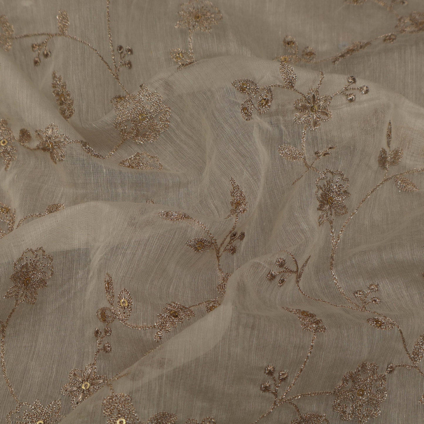 Off-White Color Chanderi Embroidery Fabric