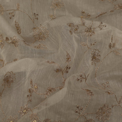 Off-White Color Chanderi Embroidery Fabric