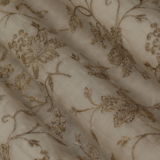 Off-White Color Chanderi Embroidery Fabric