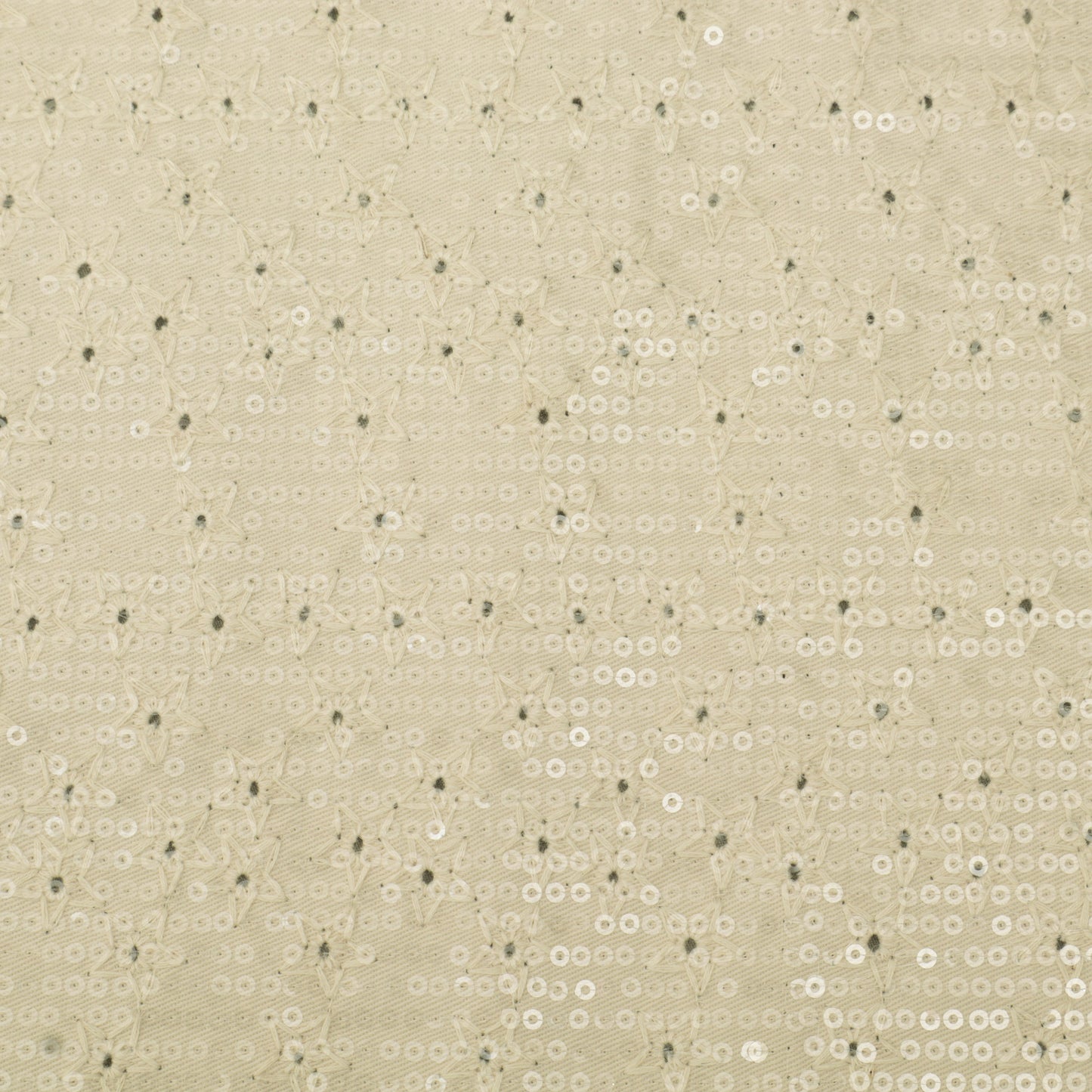 Beige Sequins Denim Embroidery