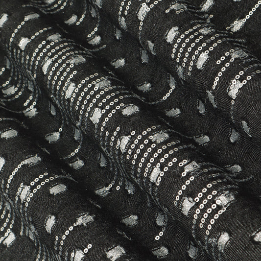 Black Silver Sequin Denim Fabric
