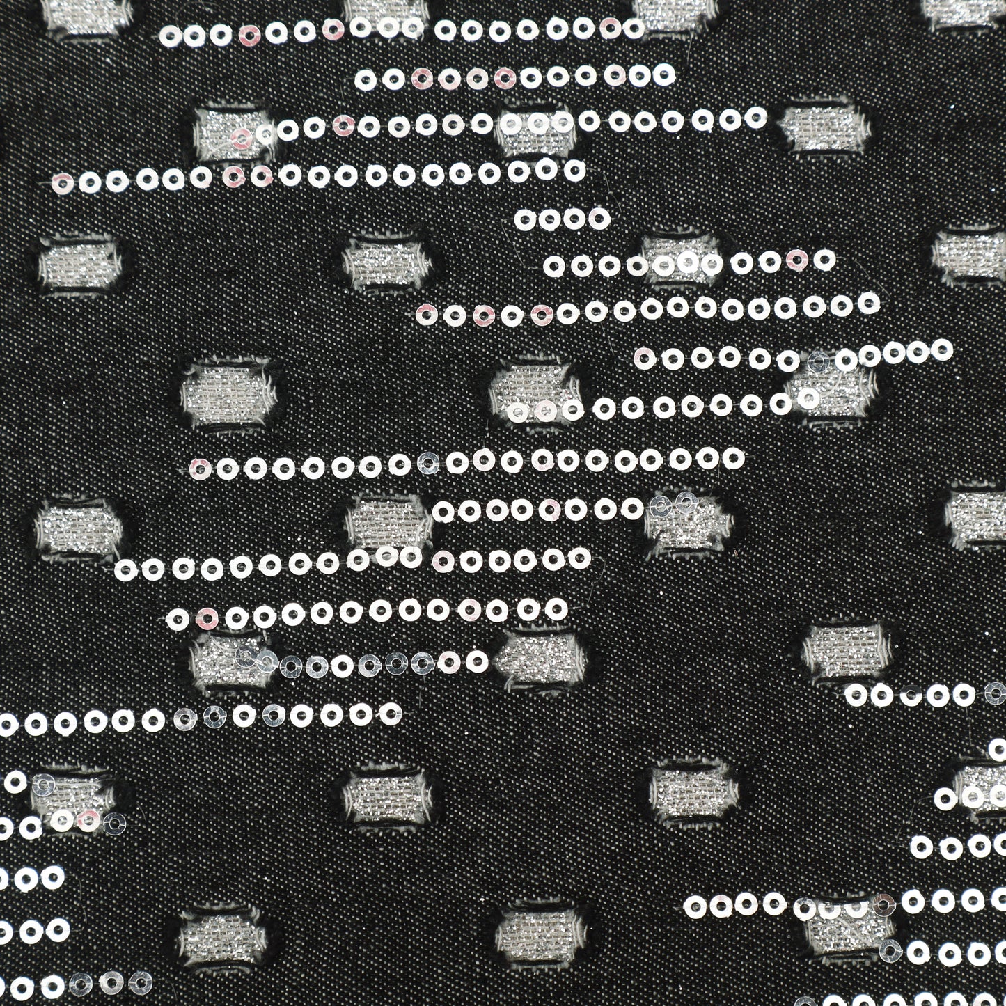 Black Silver Sequin Denim Fabric