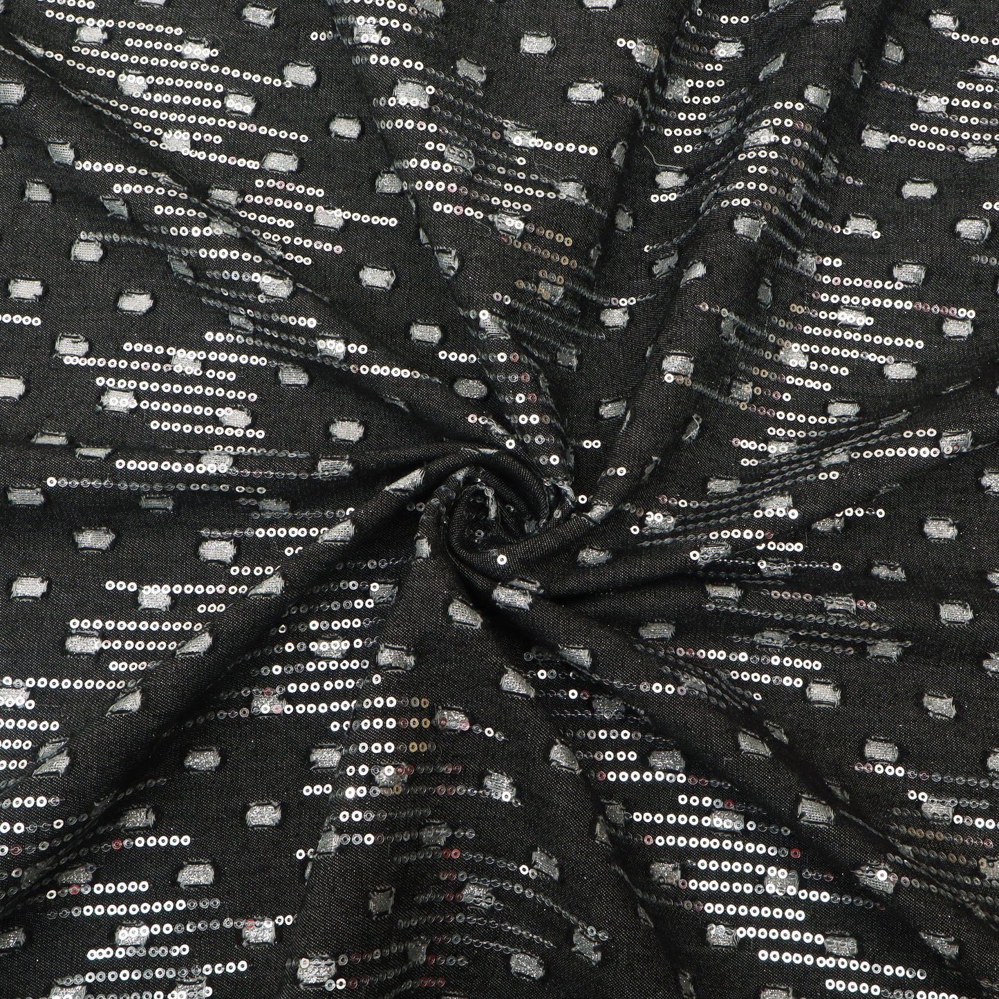 Black Silver Sequin Denim Fabric