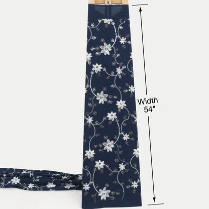 Navy Blue White Floral Denim Fabric
