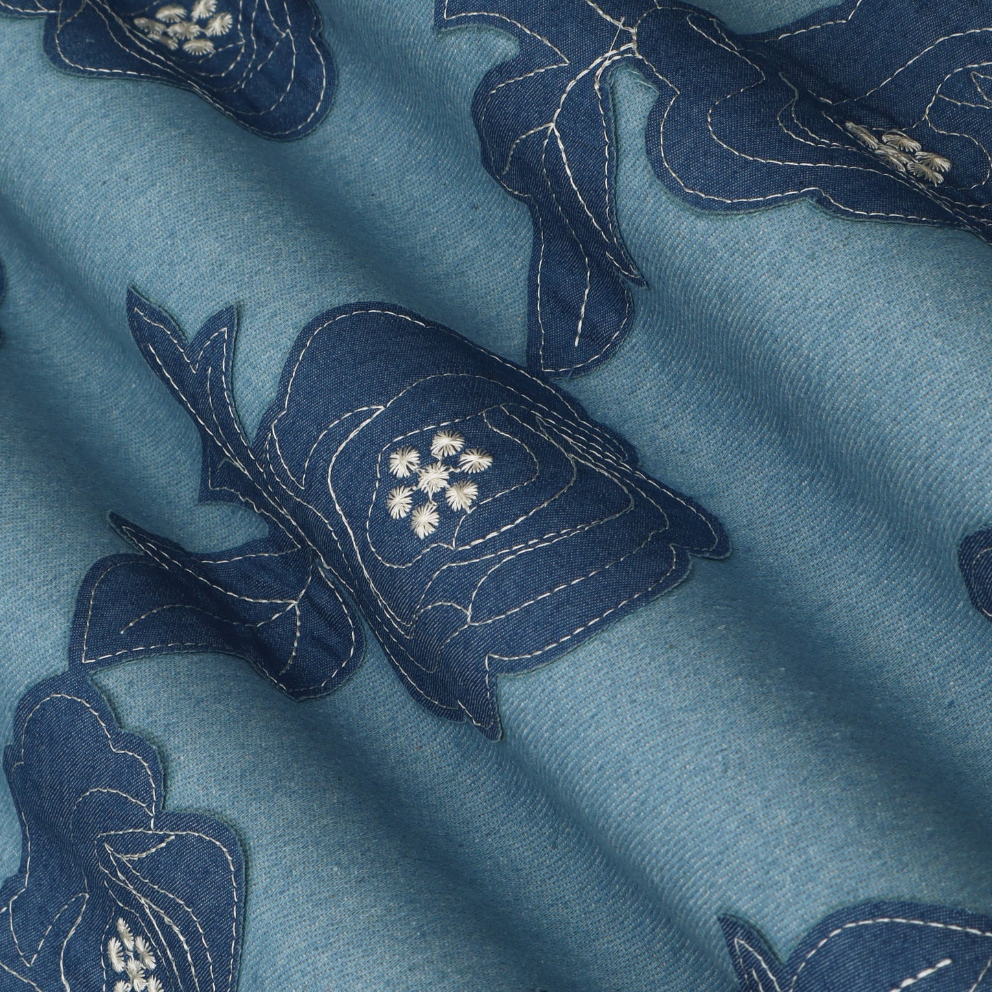 Floral  Work Denim Fabric