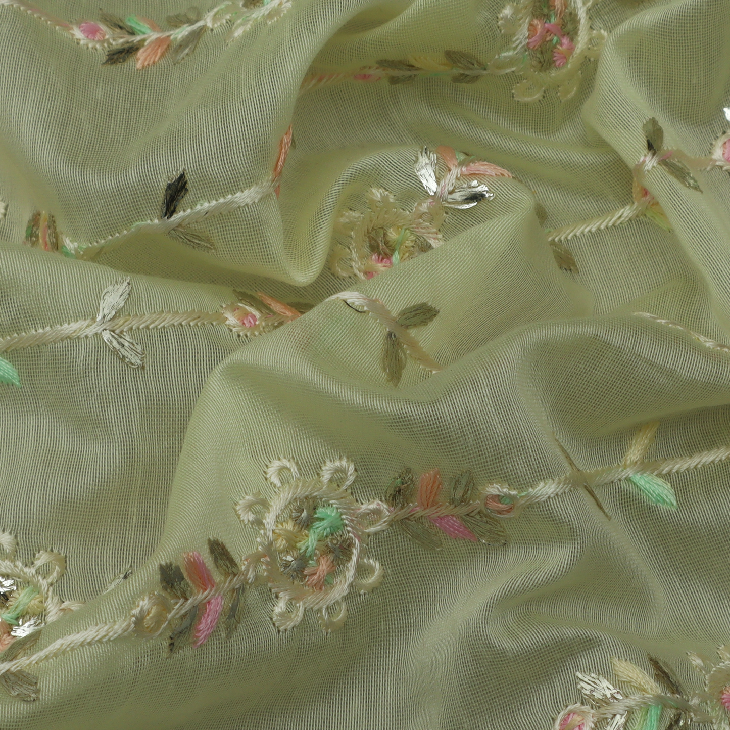 Colored Chanderi Embroidery Fabric