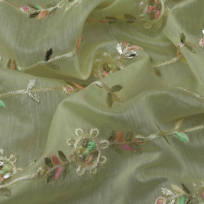 Colored Chanderi Embroidery Fabric