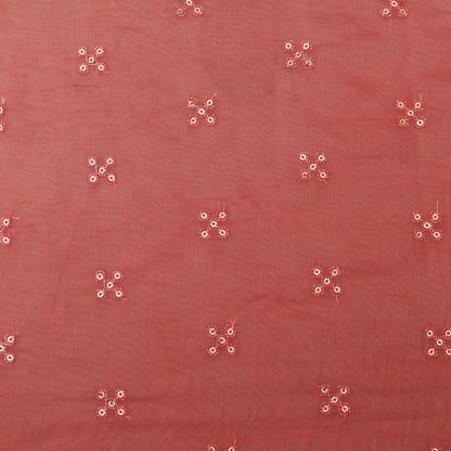 Pink Color Chanderi Silk Embroidery Fabric