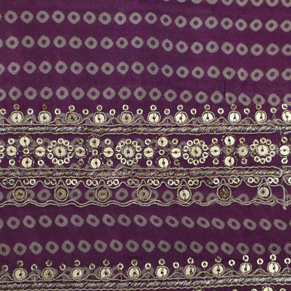 Purple Color Tisuue Border Embroidery Fabric