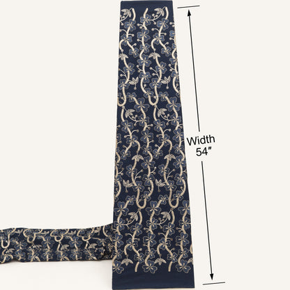 Navy Blue Floral  Denim Fabric