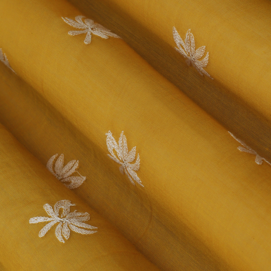 Yellow Color Chanderi Booti Fabric