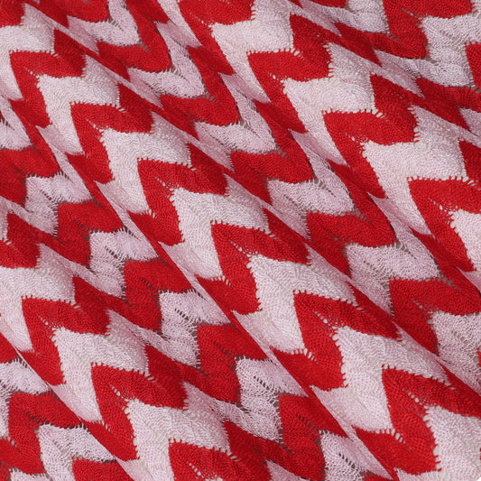 Red & White Zig Zag Pattern Crosia Fabric