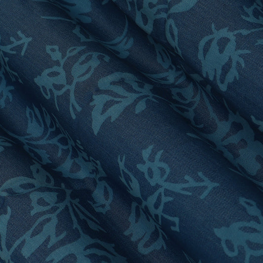 Blue Color Denim Lycra Print Fabric