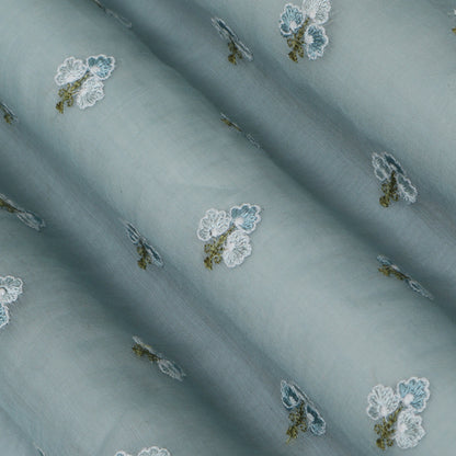 Sky Blue Color Chanderi Booti Fabric