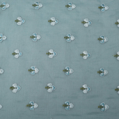 Sky Blue Color Chanderi Booti Fabric
