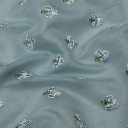 Sky Blue Color Chanderi Booti Fabric