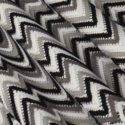 Zig Zag Pattern Crosia Fabric Black White & Grey Tone