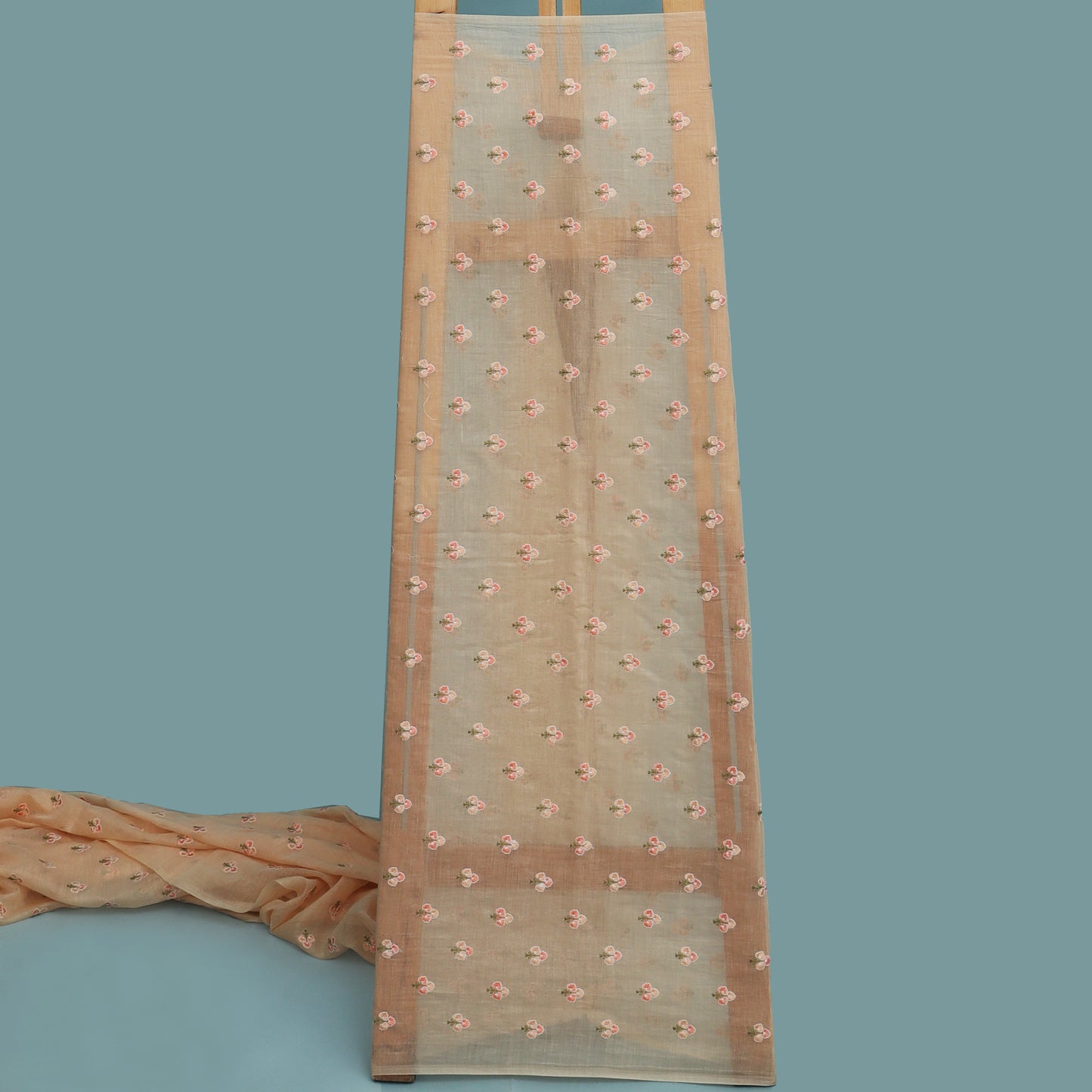 Peach Color Chanderi Booti Fabric