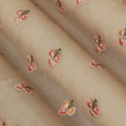 Peach Color Chanderi Booti Fabric