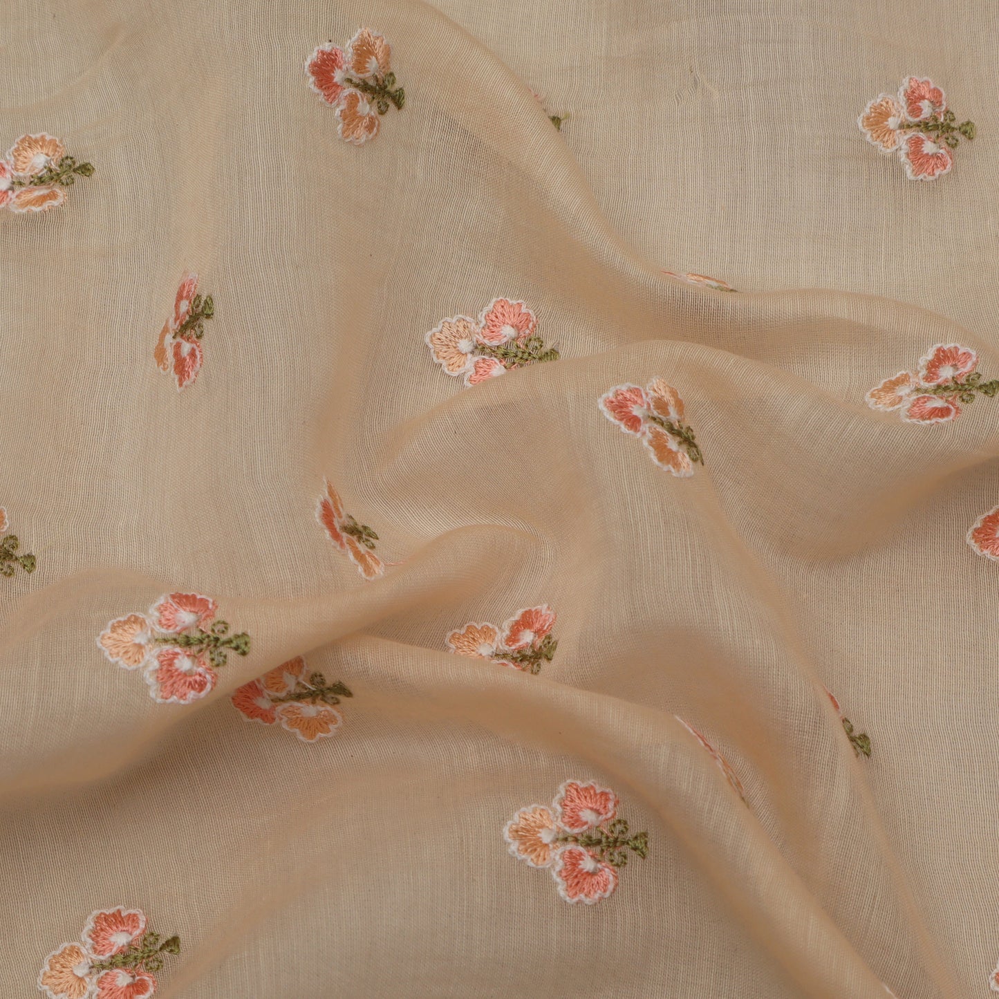 Peach Color Chanderi Booti Fabric