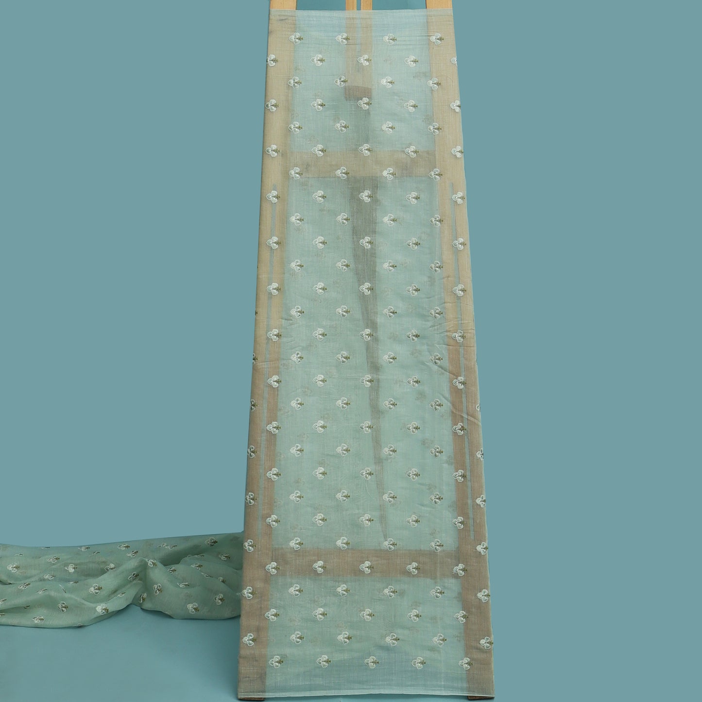 Mint Green Color Chanderi Booti Fabric