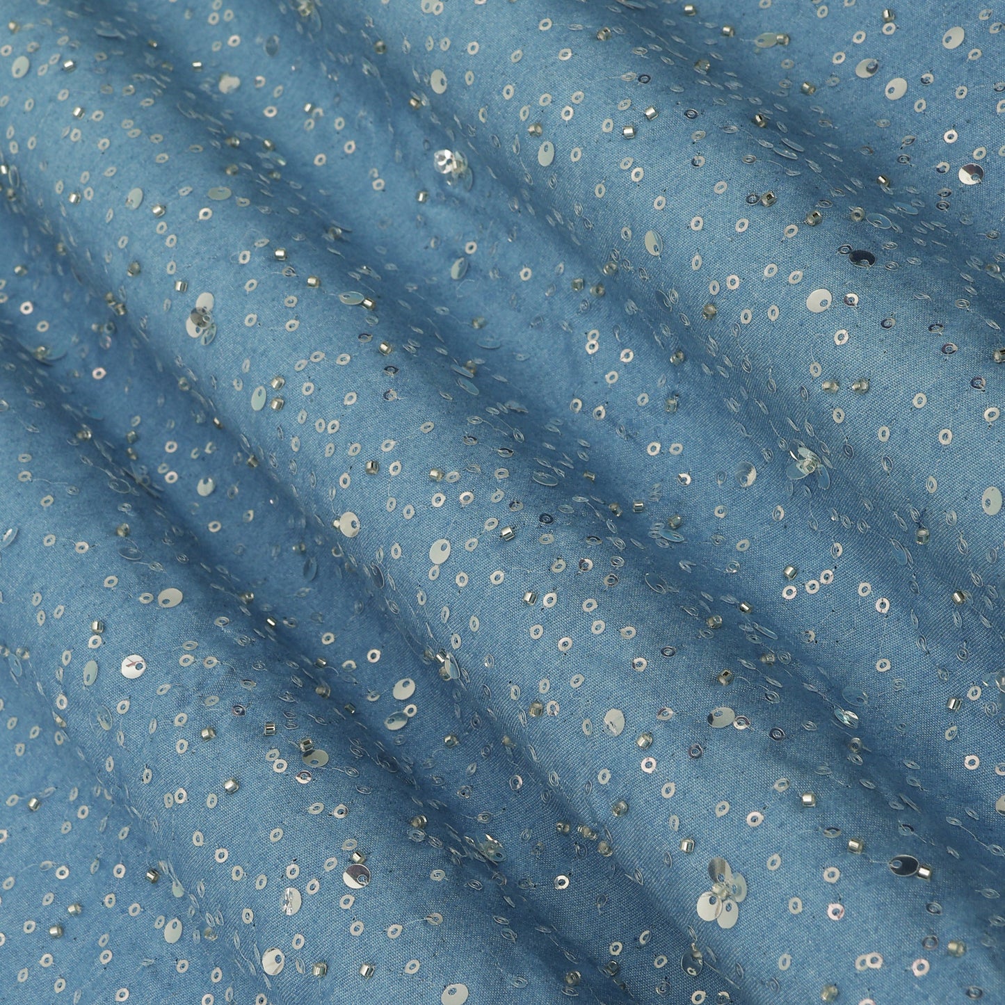 Denim Sequins Embroidery Fabric