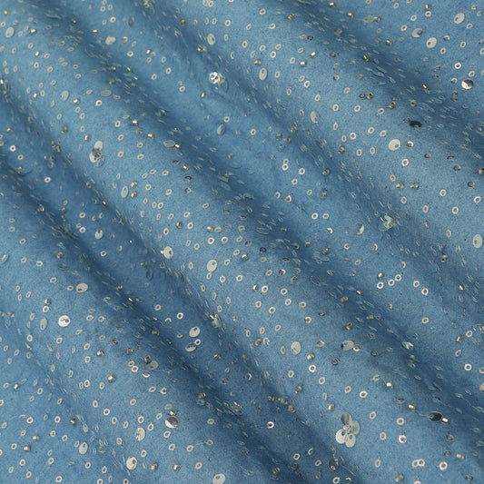 Denim Sequins Embroidery Fabric