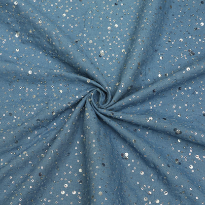 Denim Sequins Embroidery Fabric