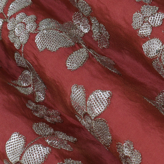 Gajri Color Tissue Embroidery Fabric