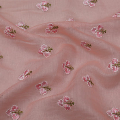 Flamingo Pink  Color Chanderi Booti Fabric