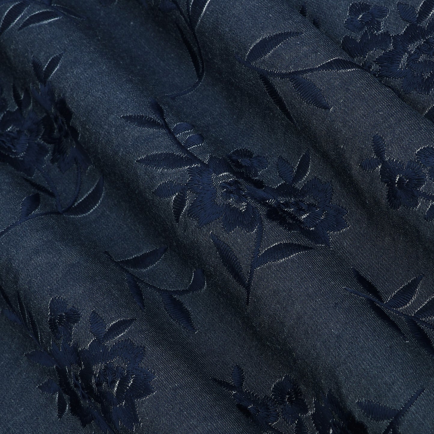 Floral Denim Embroidery Fabric
