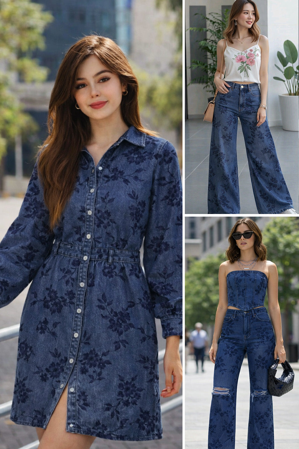 Floral Denim Embroidery Fabric