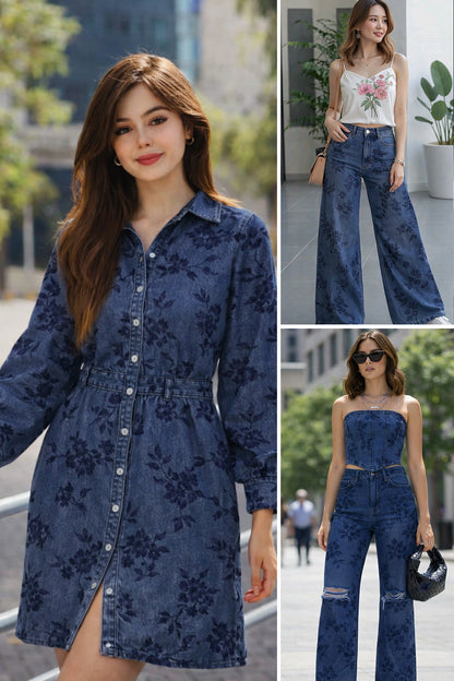 Floral Denim Embroidery Fabric