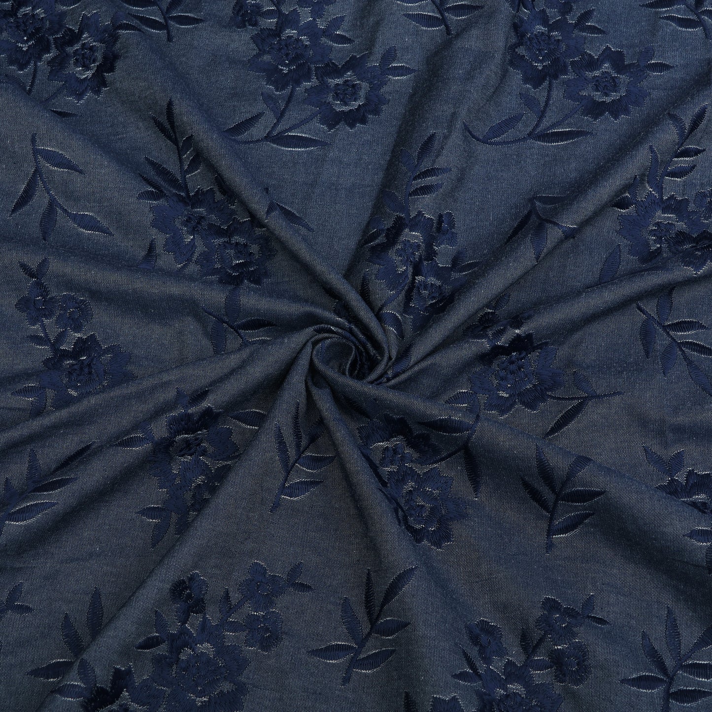 Floral Denim Embroidery Fabric