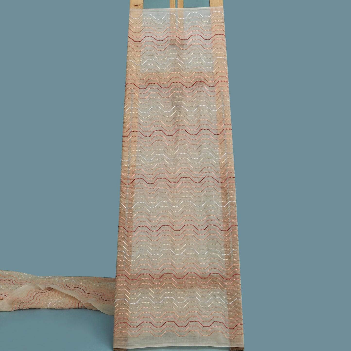 Peach Color Chanderi Embroidery  Fabric