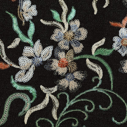 Floral Sequins Denim Embroidery Fabric
