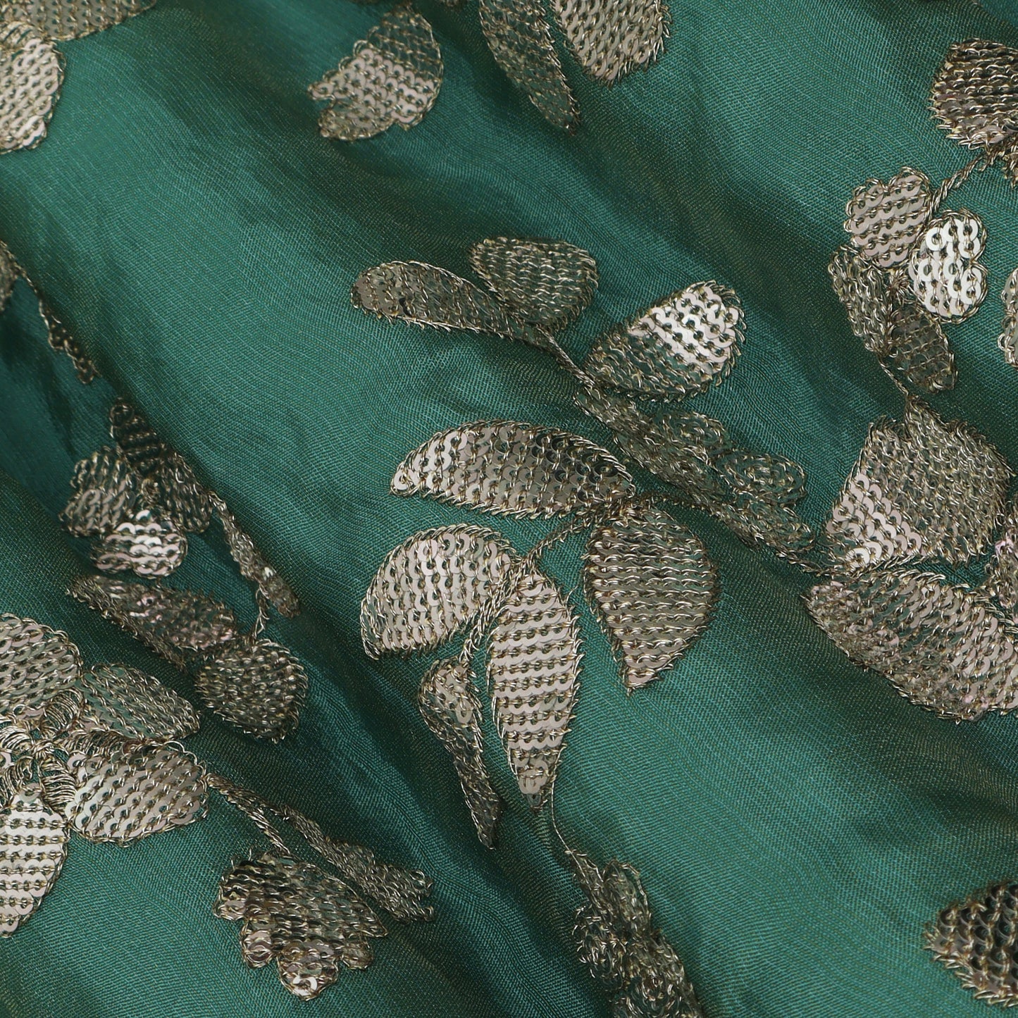 Rama Green Color Tissue Embroidery Fabric