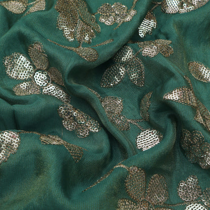 Rama Green Color Tissue Embroidery Fabric