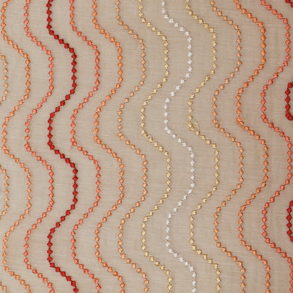 Peach Color Chanderi Embroidery  Fabric