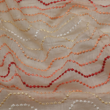 Peach Color Chanderi Embroidery  Fabric