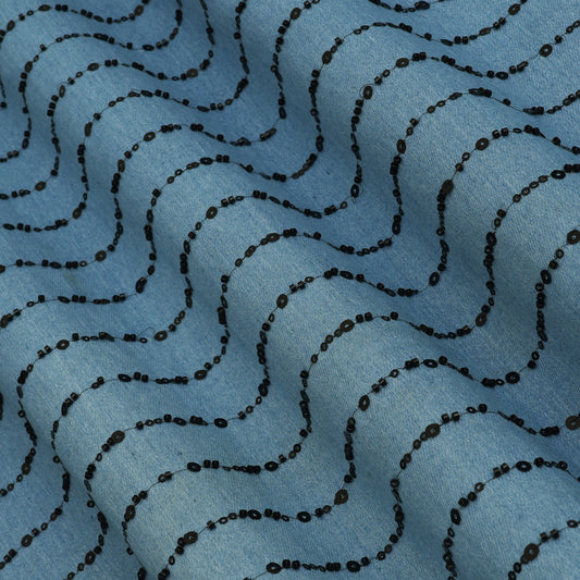Denim Sequins Embroidery Fabric