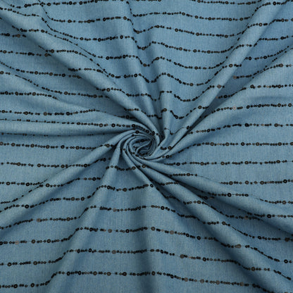Denim Sequins Embroidery Fabric