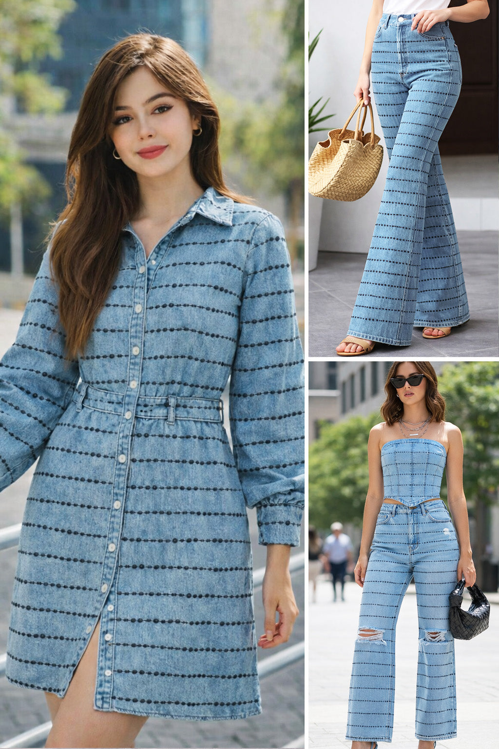 Denim Sequins Embroidery Fabric