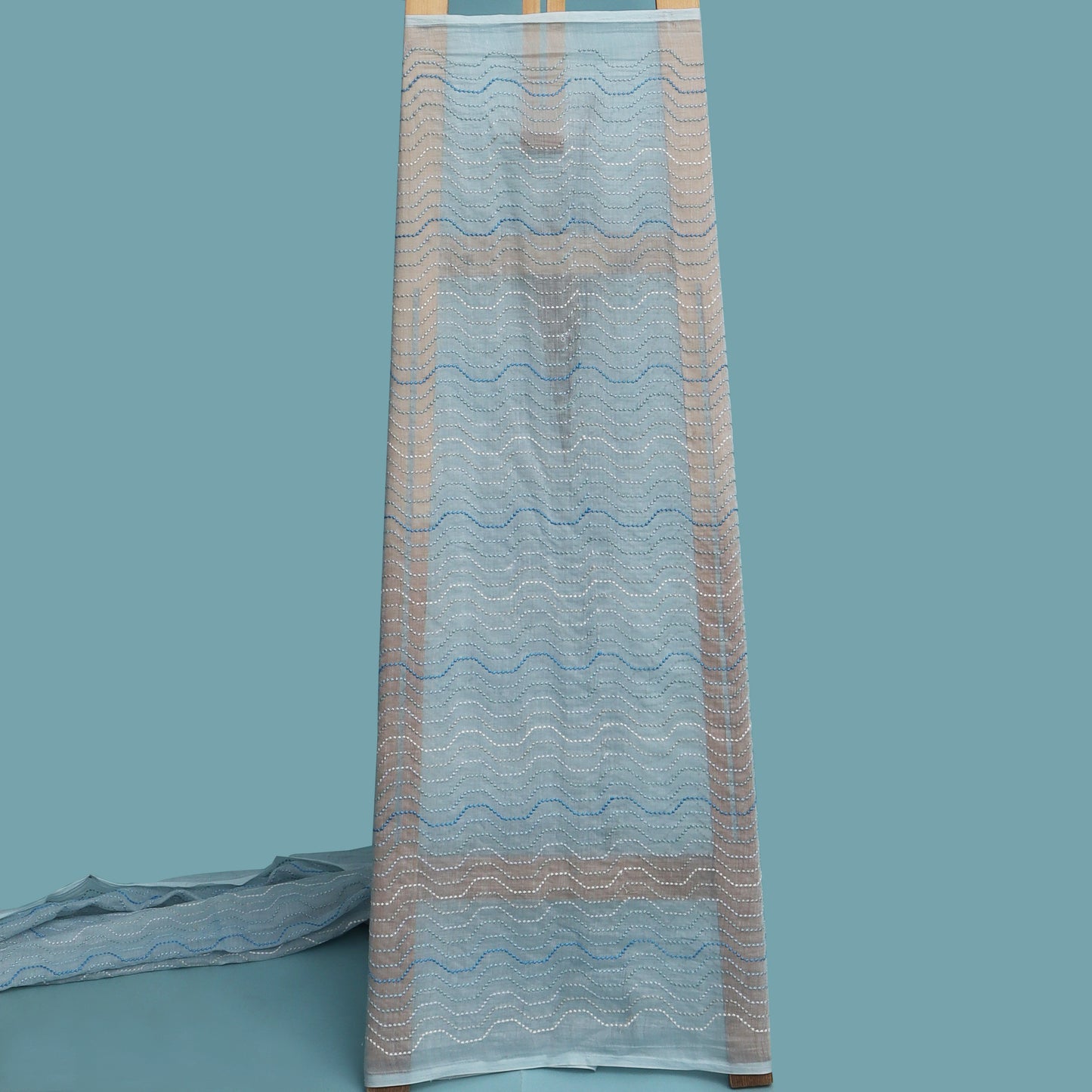 Sky Blue Color Chanderi Embroidery  Fabric