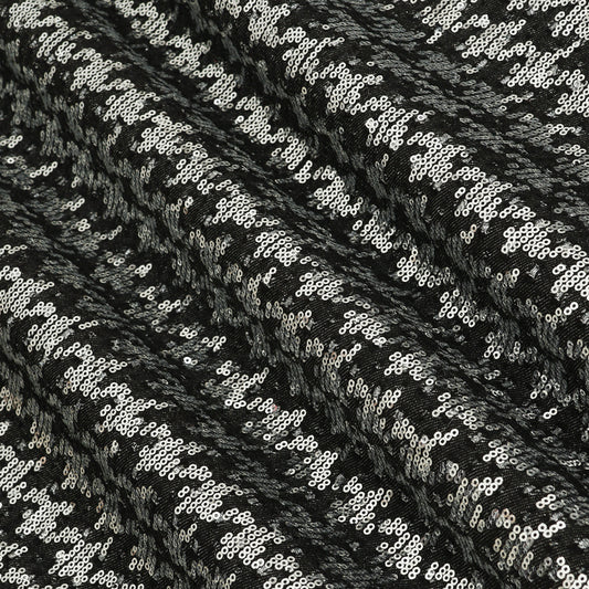 Black Denim Sequins Embroidery Fabric